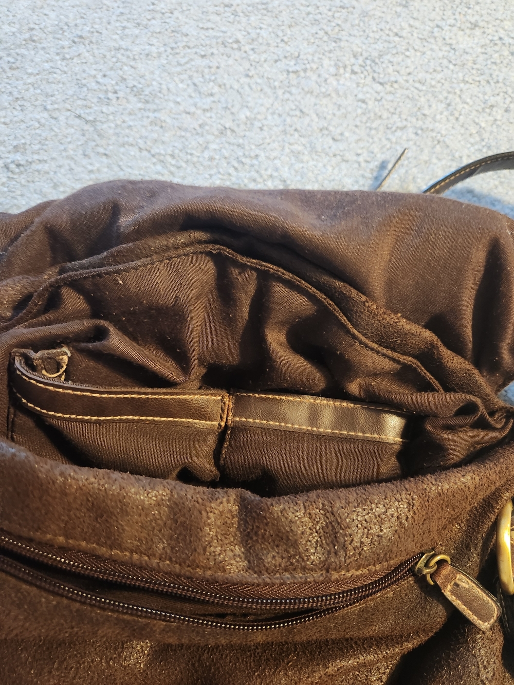 Bass Brown Suede Shoulder Bag with Leather Straps - Picture 8 of 8